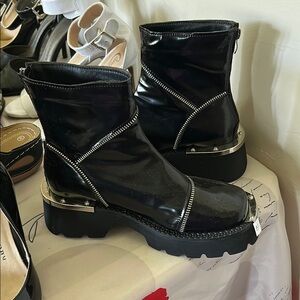 Black Ankle Boots with Silver Accents